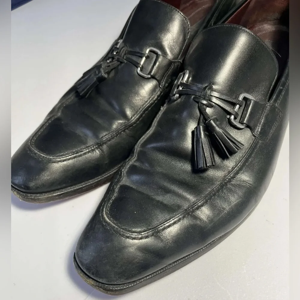 Johnston & Murphy Men 13M 240331 Black Leather Wing Tip Dress Shoes With Tassels